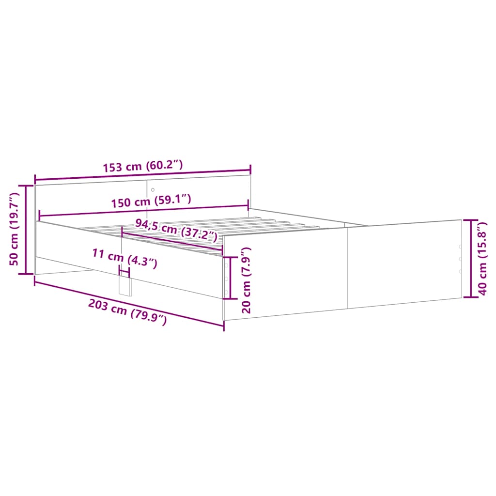 Cadre de lit sans matelas gris béton 150x200 cm - XIOS