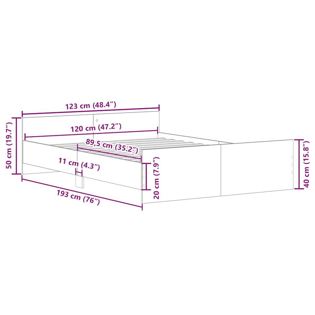 Cadre de lit sans matelas chêne marron 120x190 cm - XIOS