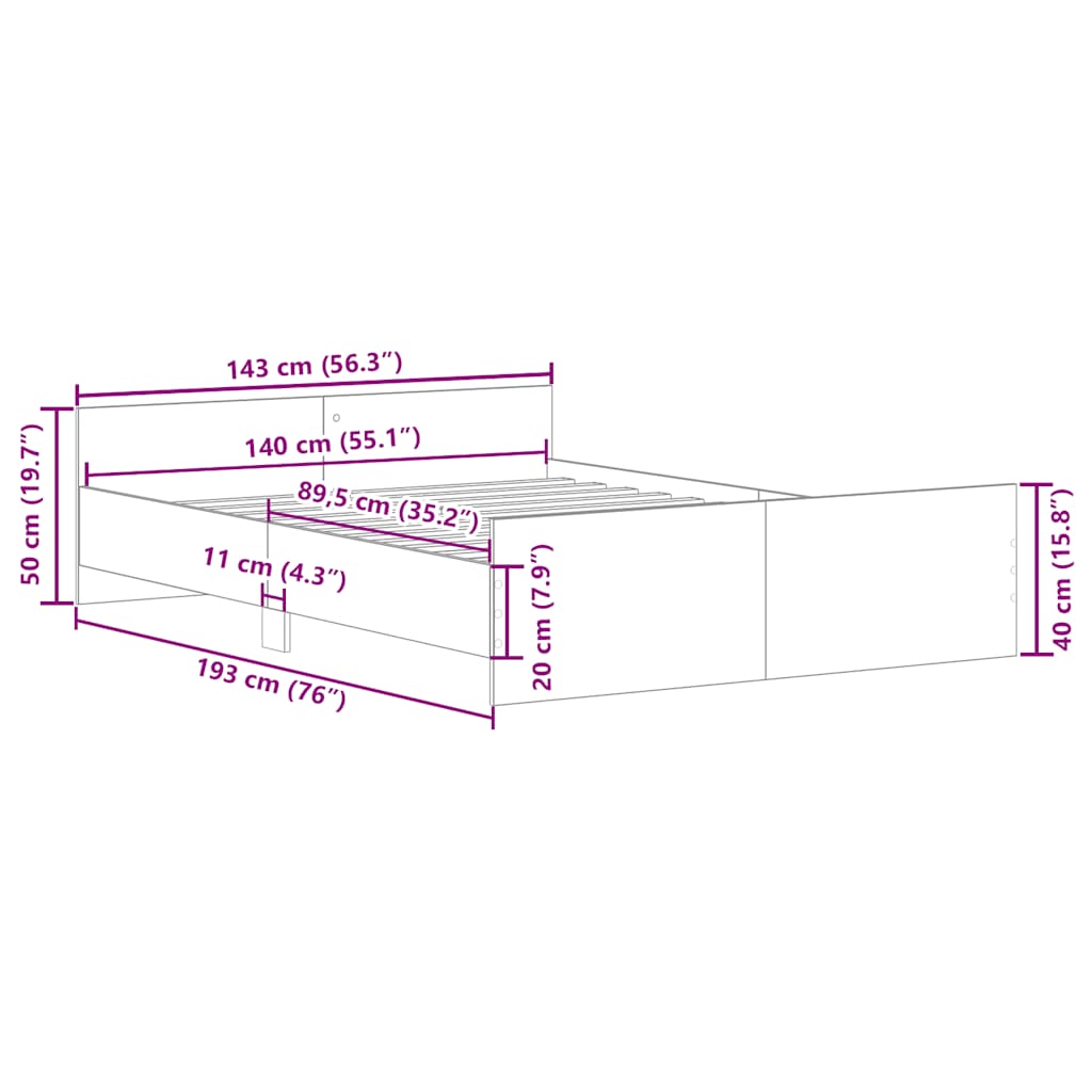 Cadre de lit sans matelas sonoma gris 140x190 cm - XIOS