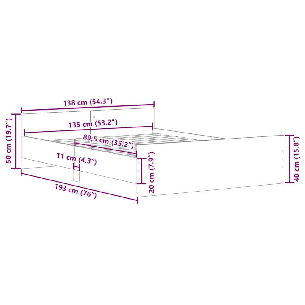 Cadre de lit sans matelas gris béton 135x190 cm - XIOS