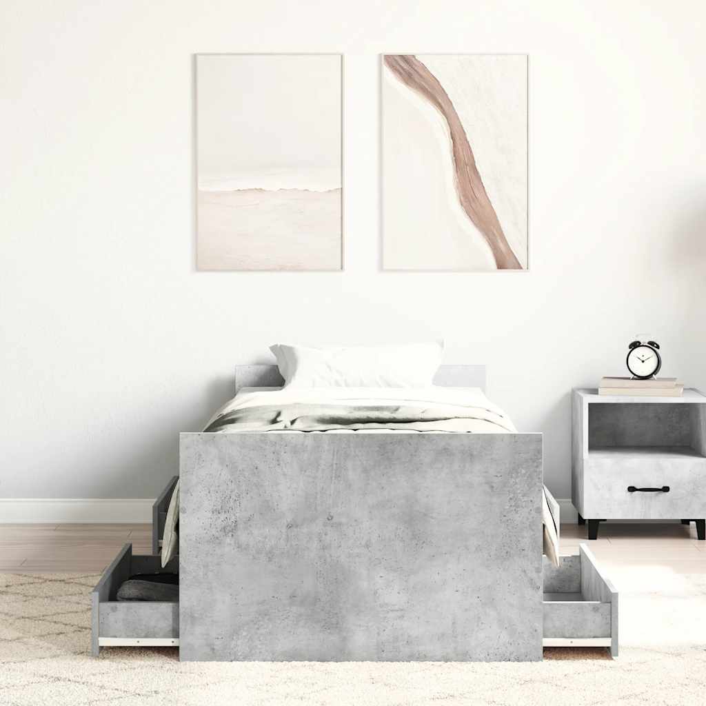 Cadre de lit sans matelas gris béton 90x200 cm - XIOS