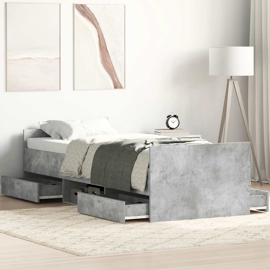 Cadre de lit sans matelas gris béton 90x200 cm - XIOS
