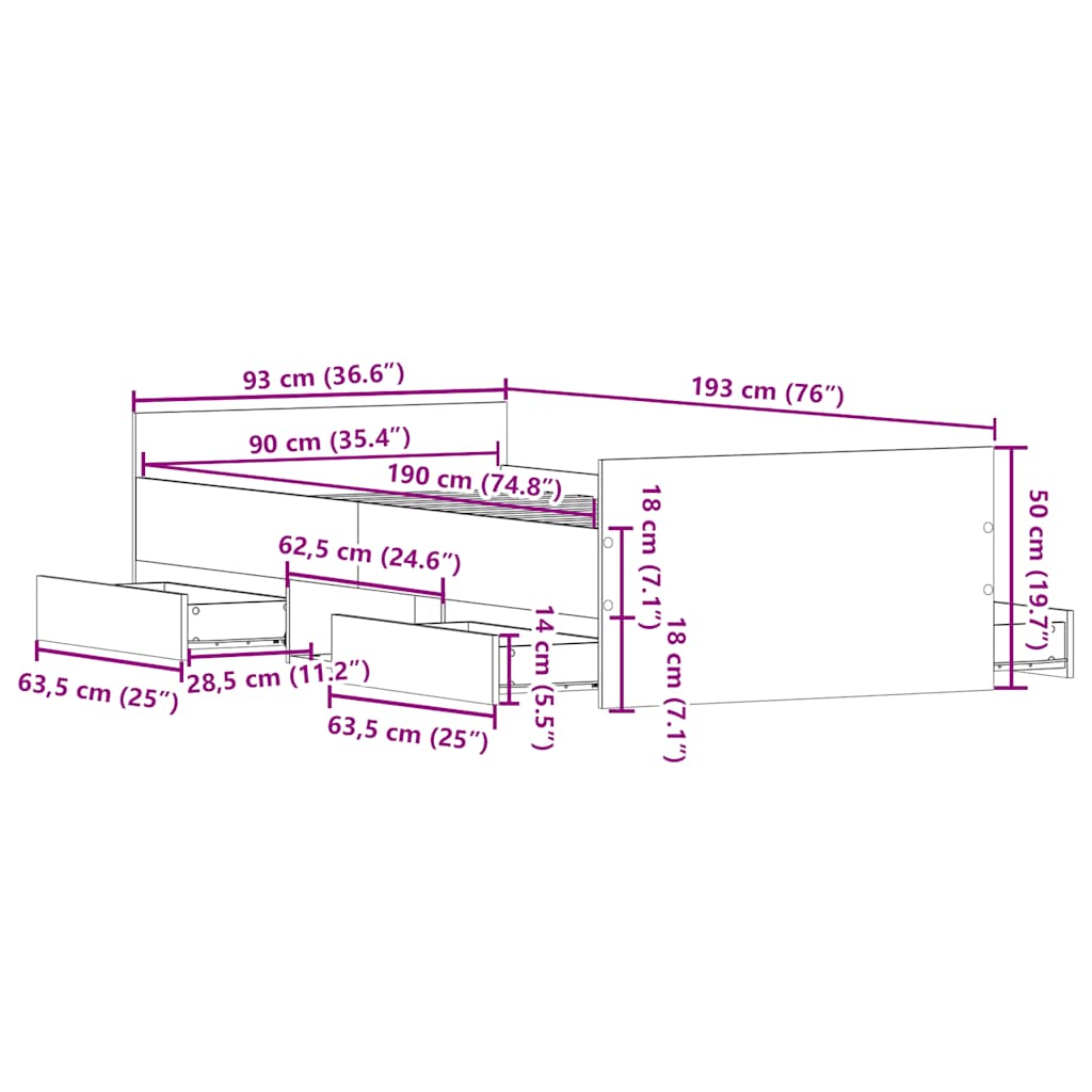 Cadre de lit sans matelas sonoma gris 90x190 cm - XIOS