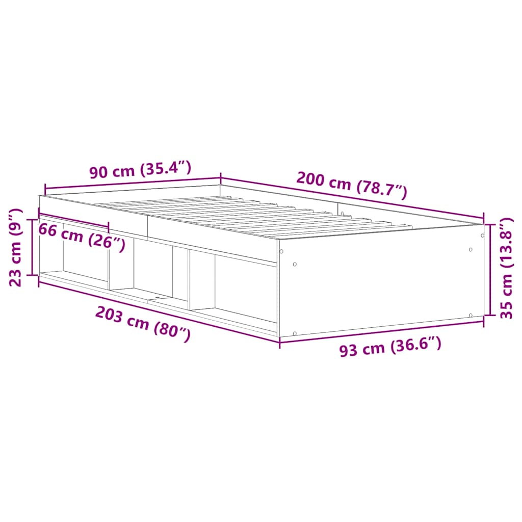 Cadre de lit sans matelas gris béton 90x200 cm - XIOS