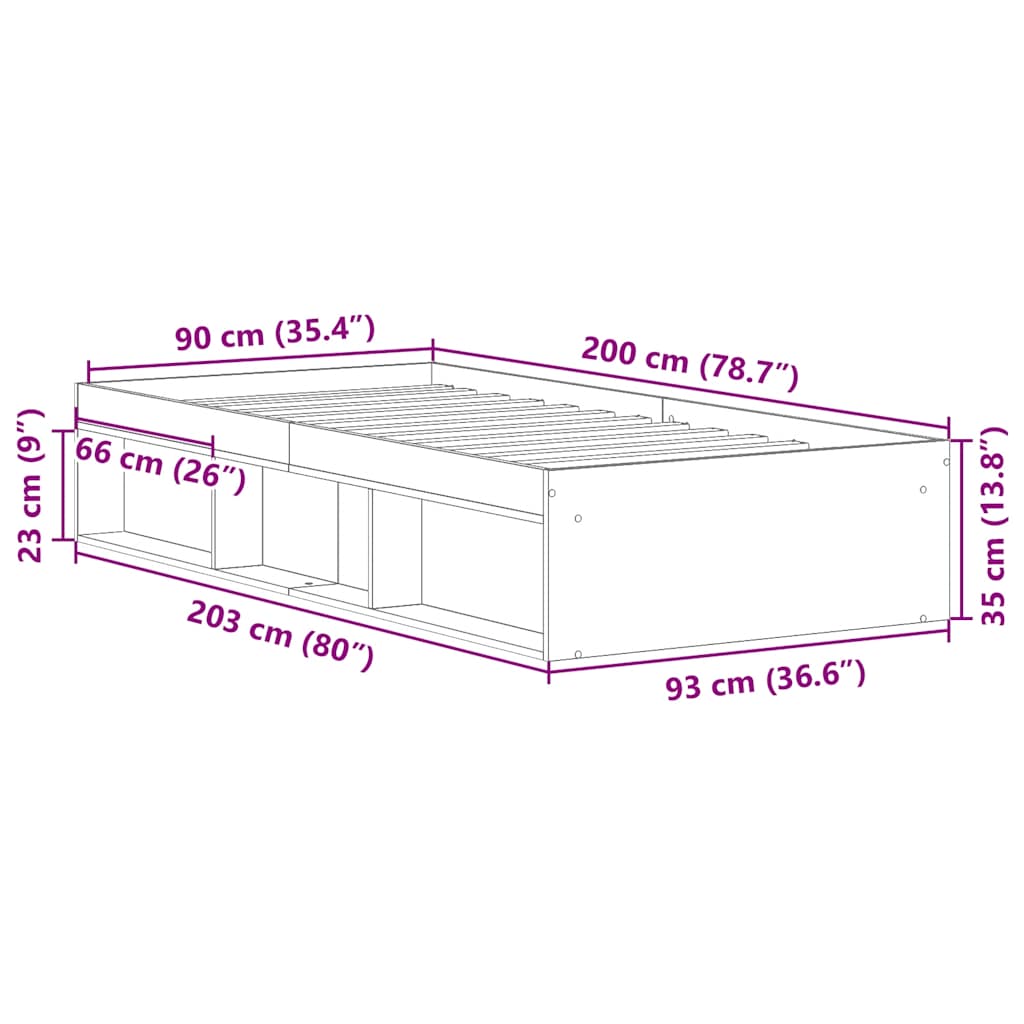 Cadre de lit sans matelas chêne fumé 90x200 cm - XIOS