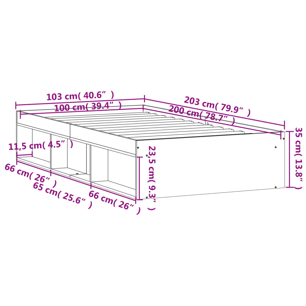 Cadre de lit sans matelas chêne fumé 100x200 cm - XIOS