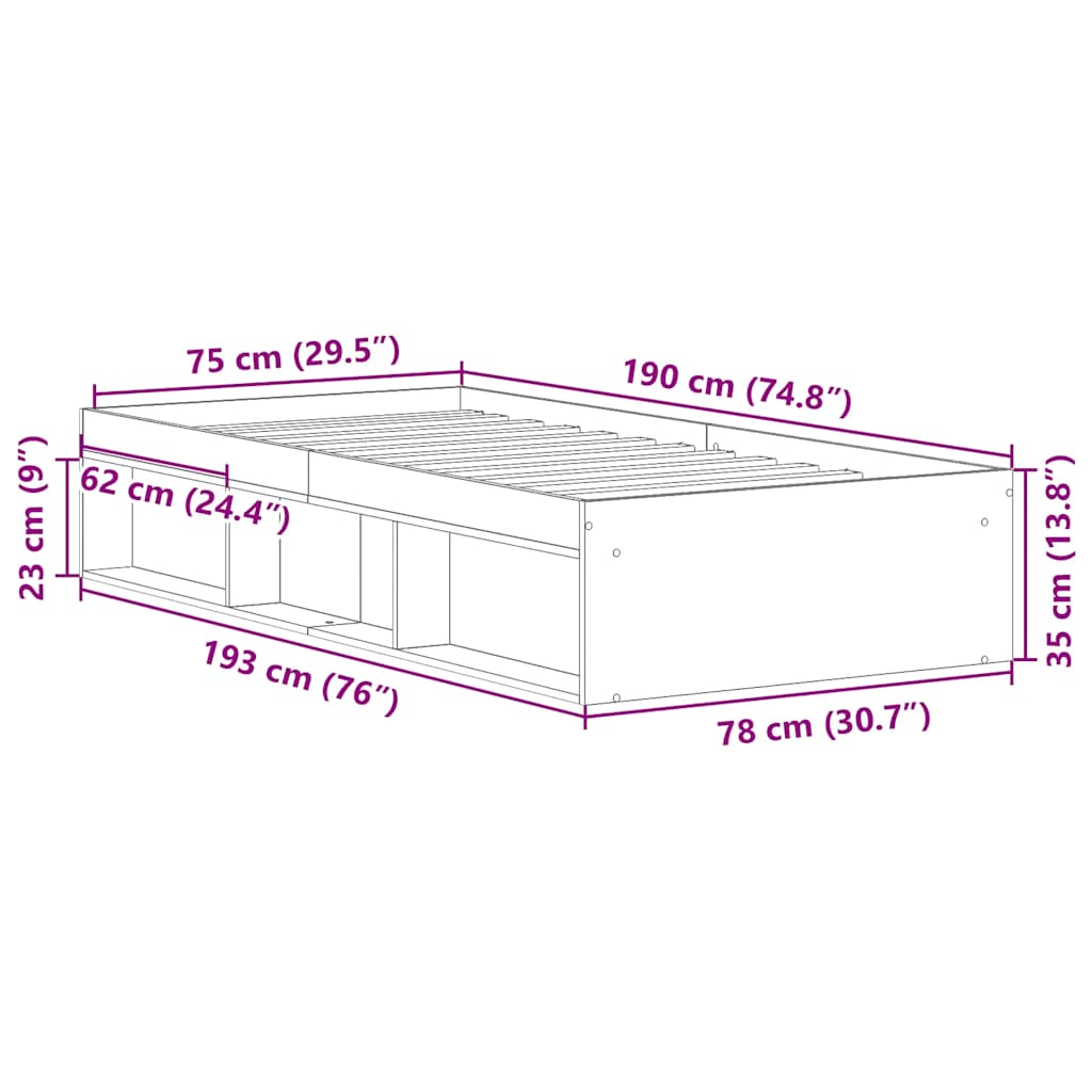 Cadre de lit sans matelas chêne sonoma 75x190 cm - XIOS