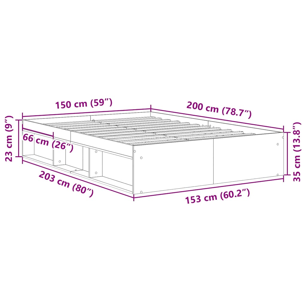 Cadre de lit sans matelas gris béton 150x200 cm - XIOS