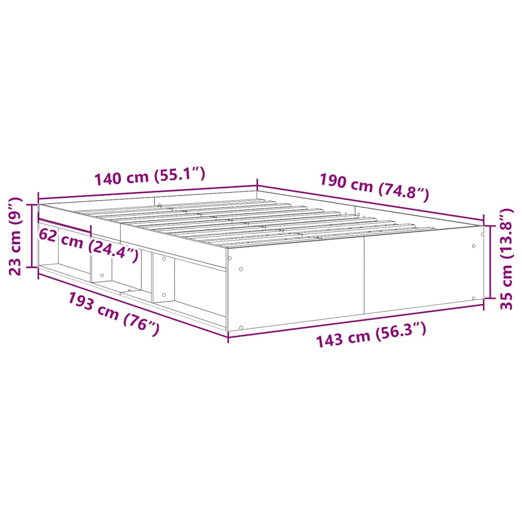 Cadre de lit sans matelas gris béton 140x190 cm - XIOS