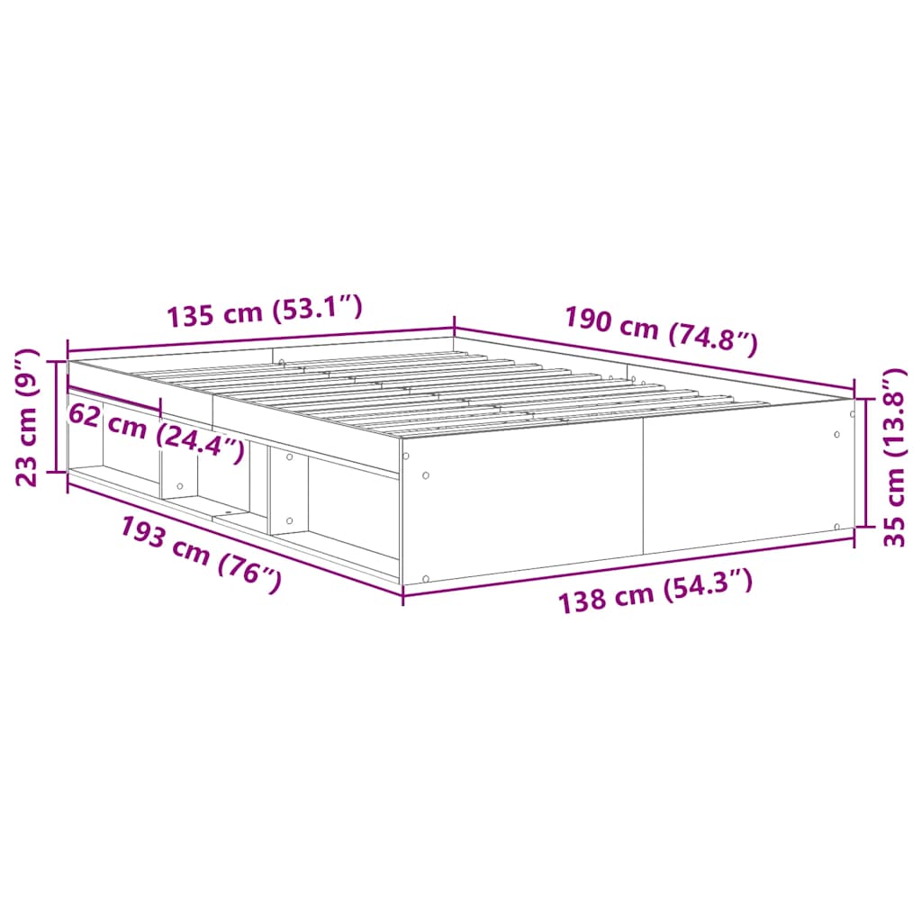 Cadre de lit sans matelas chêne fumé 135x190 cm - XIOS
