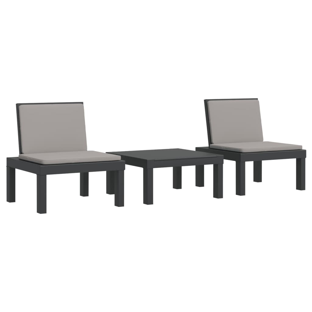 Salon de jardin 3 pcs avec coussins anthracite PP