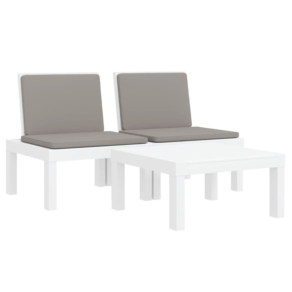 Salon de jardin avec coussins 3 pcs blanc PP