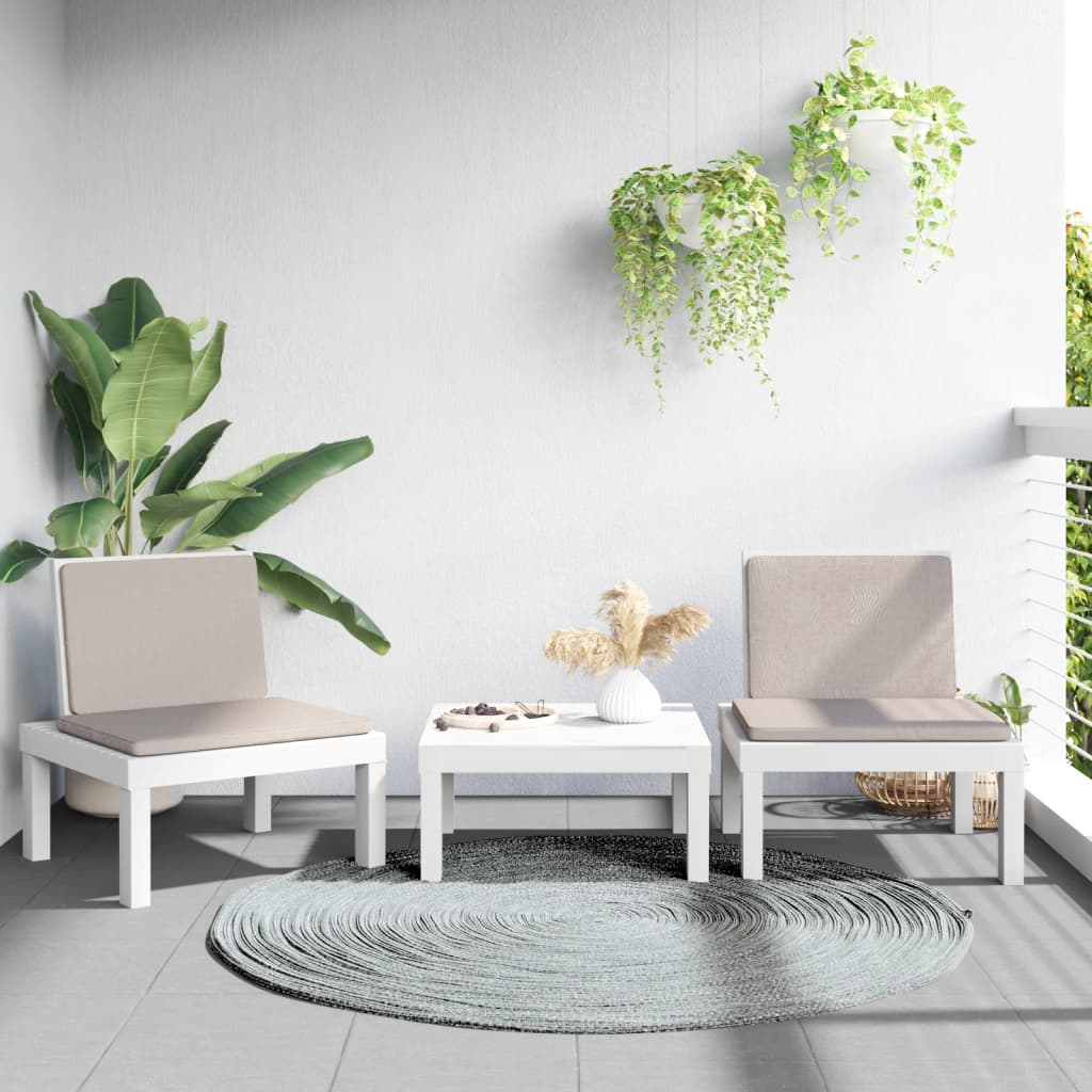 Salon de jardin avec coussins 3 pcs blanc PP