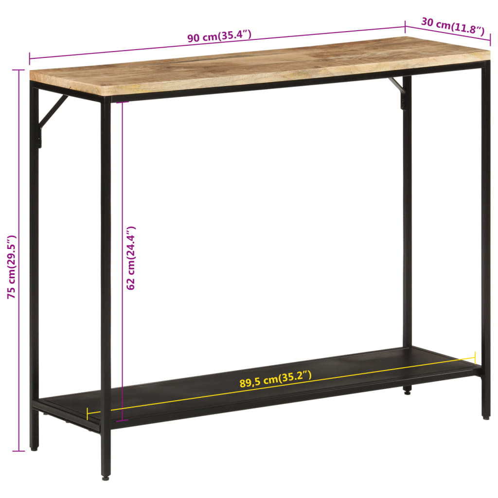 Table console 90x30x75 cm bois de manguier massif brut et fer - XIOS