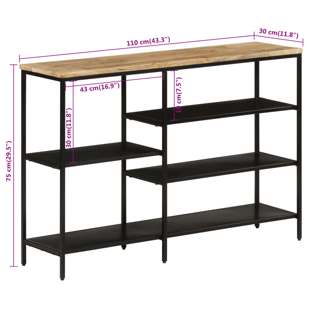 Table console 110x30x75 cm bois de manguier massif brut et fer - XIOS