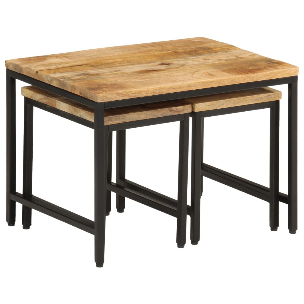 Tables basses gigognes 3pcs bois de manguier massif brut et fer - XIOS