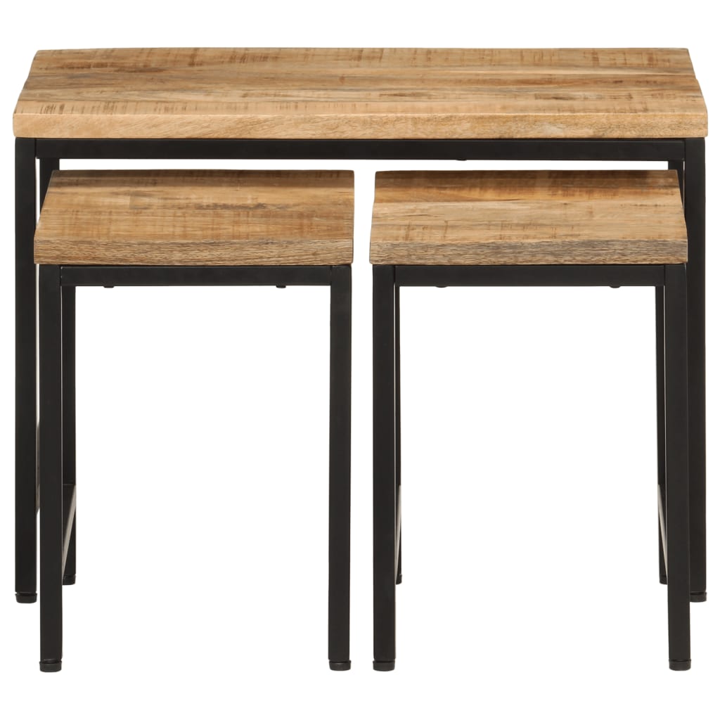 Tables basses gigognes 3pcs bois de manguier massif brut et fer - XIOS