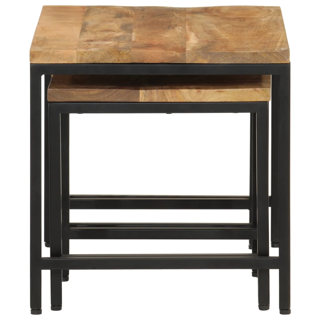 Tables basses gigognes 3pcs bois de manguier massif brut et fer - XIOS