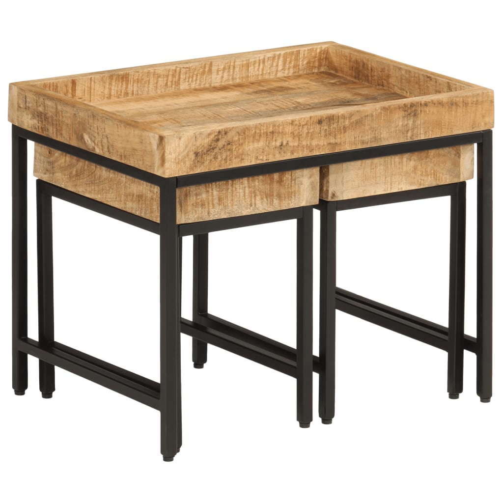 Tables basses gigognes 3pcs bois de manguier massif brut et fer - XIOS