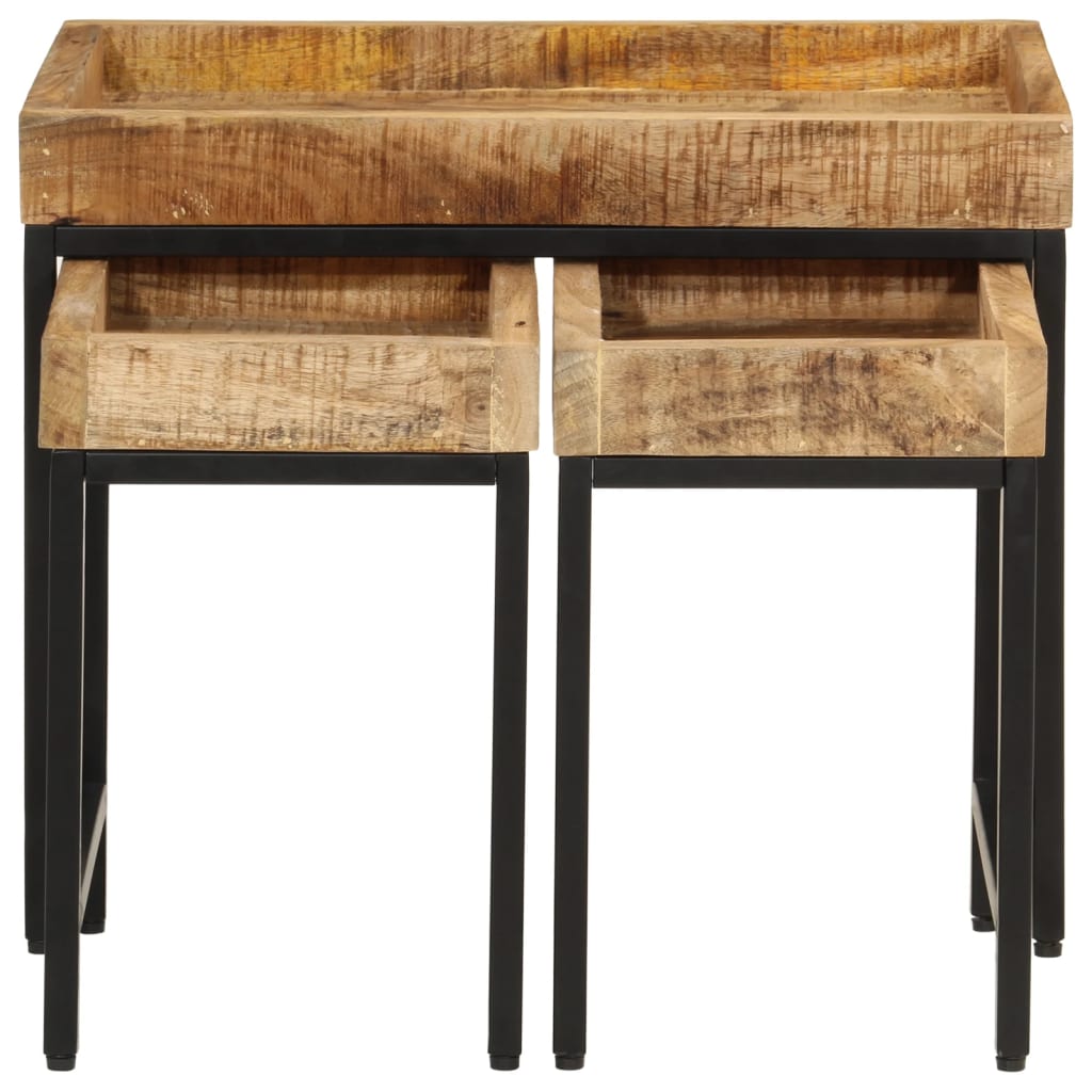 Tables basses gigognes 3pcs bois de manguier massif brut et fer - XIOS