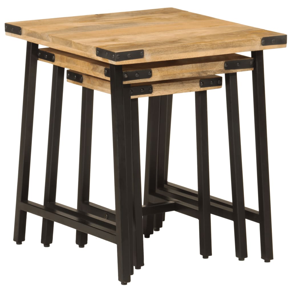 Tables basses gigognes 3 pcs bois massif de manguier et fer - XIOS