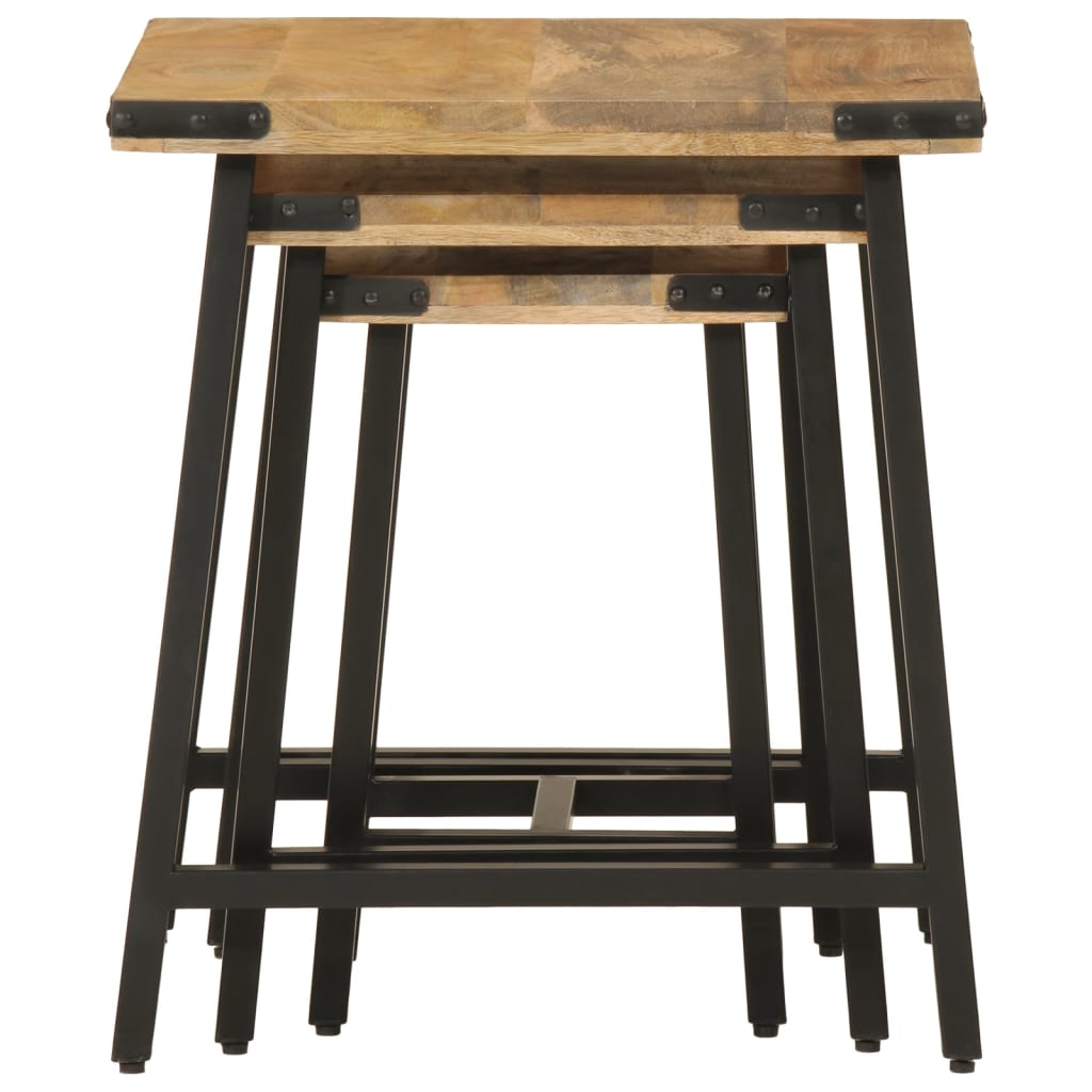 Tables basses gigognes 3 pcs bois massif de manguier et fer - XIOS