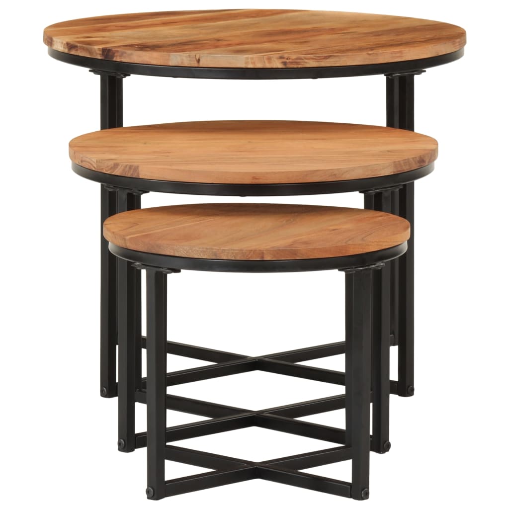 Tables basses gigognes 3 pcs bois massif d'acacia et fer - XIOS