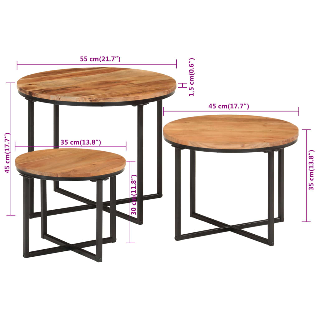 Tables basses gigognes 3 pcs bois massif d'acacia et fer - XIOS