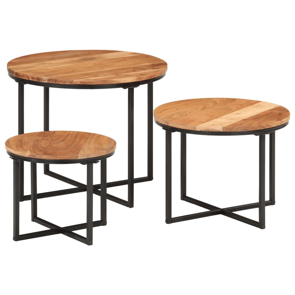 Tables basses gigognes 3 pcs bois massif d'acacia et fer - XIOS