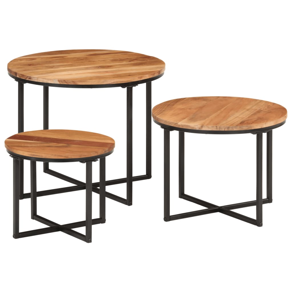 Tables basses gigognes 3 pcs bois massif d'acacia et fer - XIOS