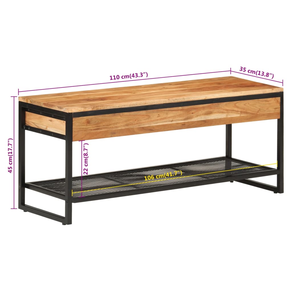 Banc à chaussures 110x35x45 cm bois massif d'acacia et fer - XIOS