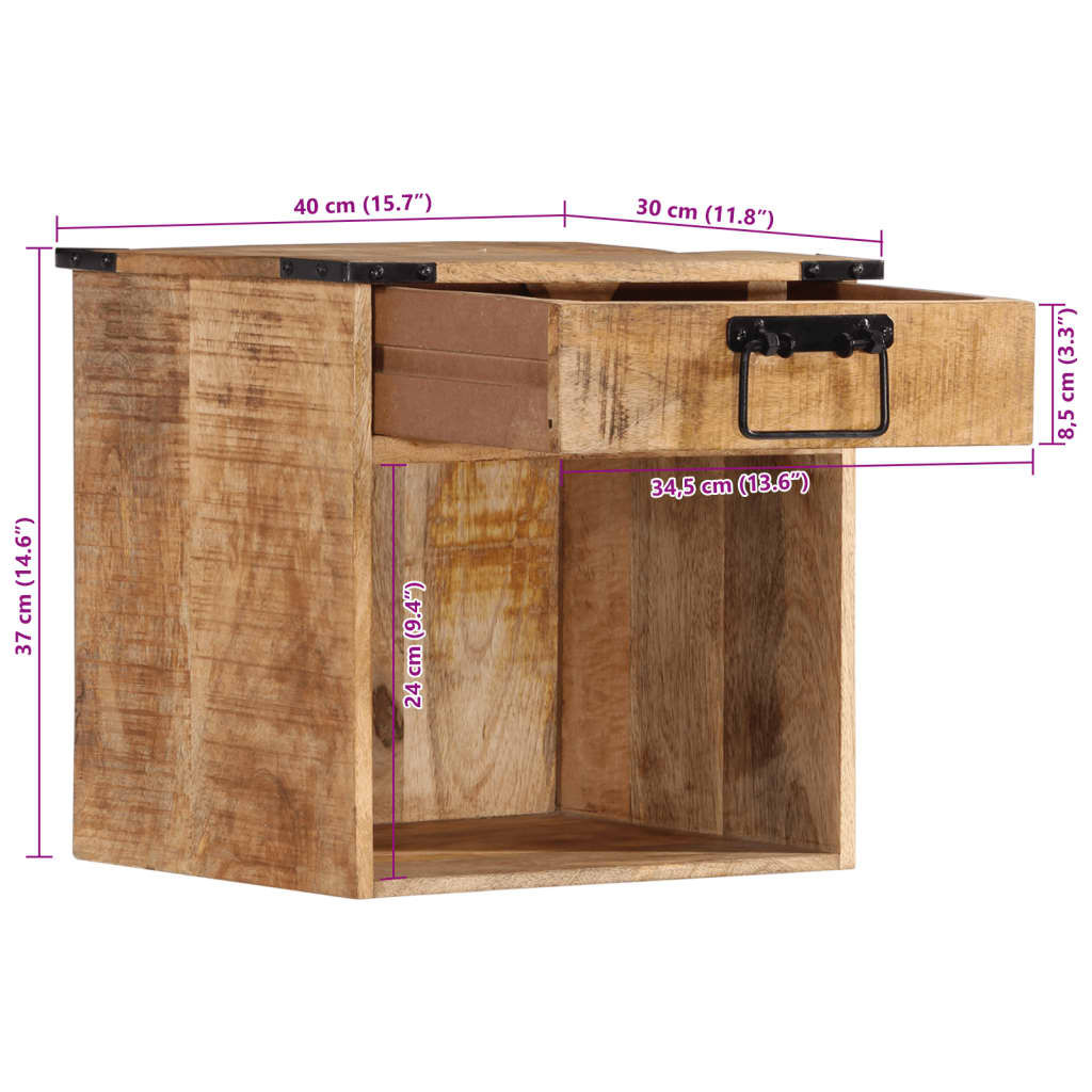 Table de chevet 40x30x37 cm bois de manguier massif - XIOS
