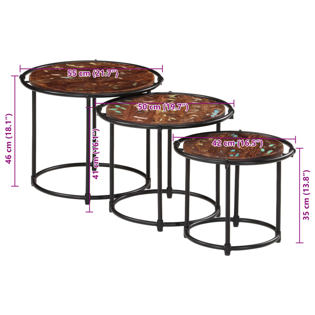 Tables gigognes 3 pcs bois massif de récupération - XIOS