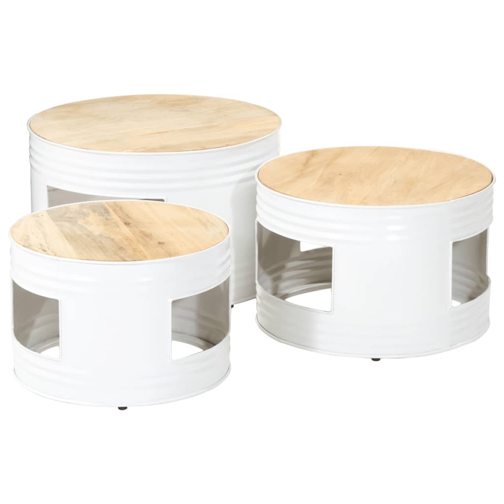 Tables de bar forme tambour 3 pcs bois de manguier massif brut - XIOS