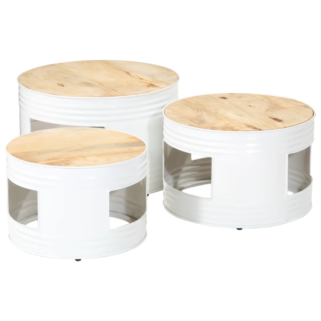 Tables de bar forme tambour 3 pcs bois de manguier massif brut - XIOS