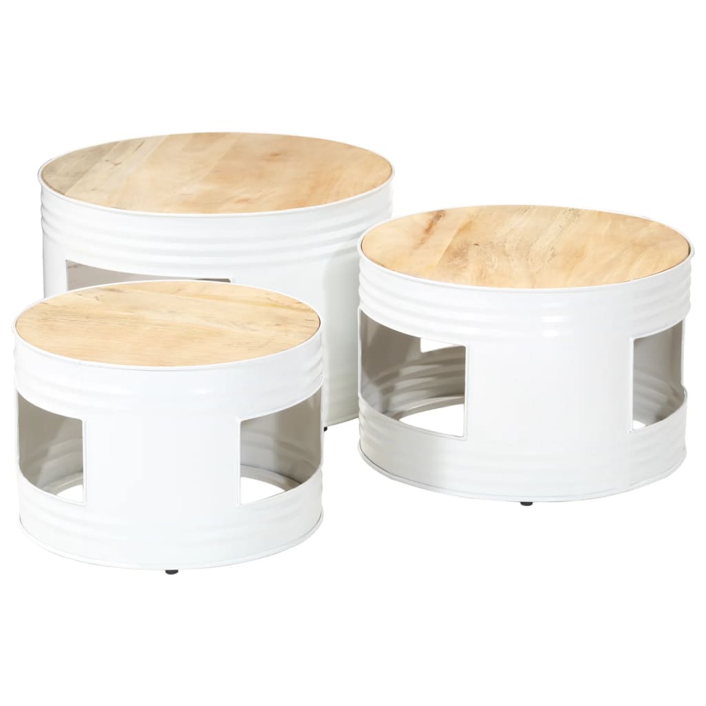 Tables de bar forme tambour 3 pcs bois de manguier massif brut - XIOS