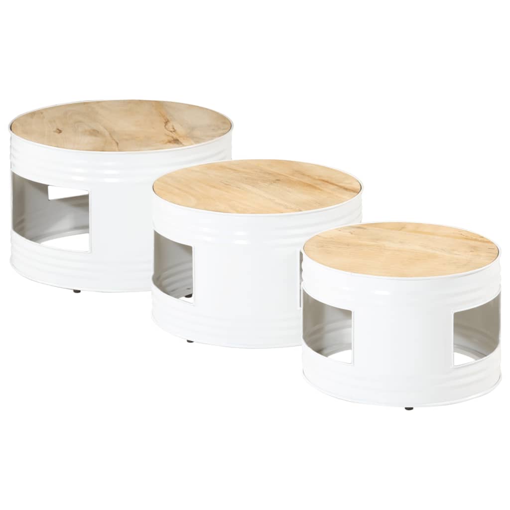 Tables de bar forme tambour 3 pcs bois de manguier massif brut - XIOS