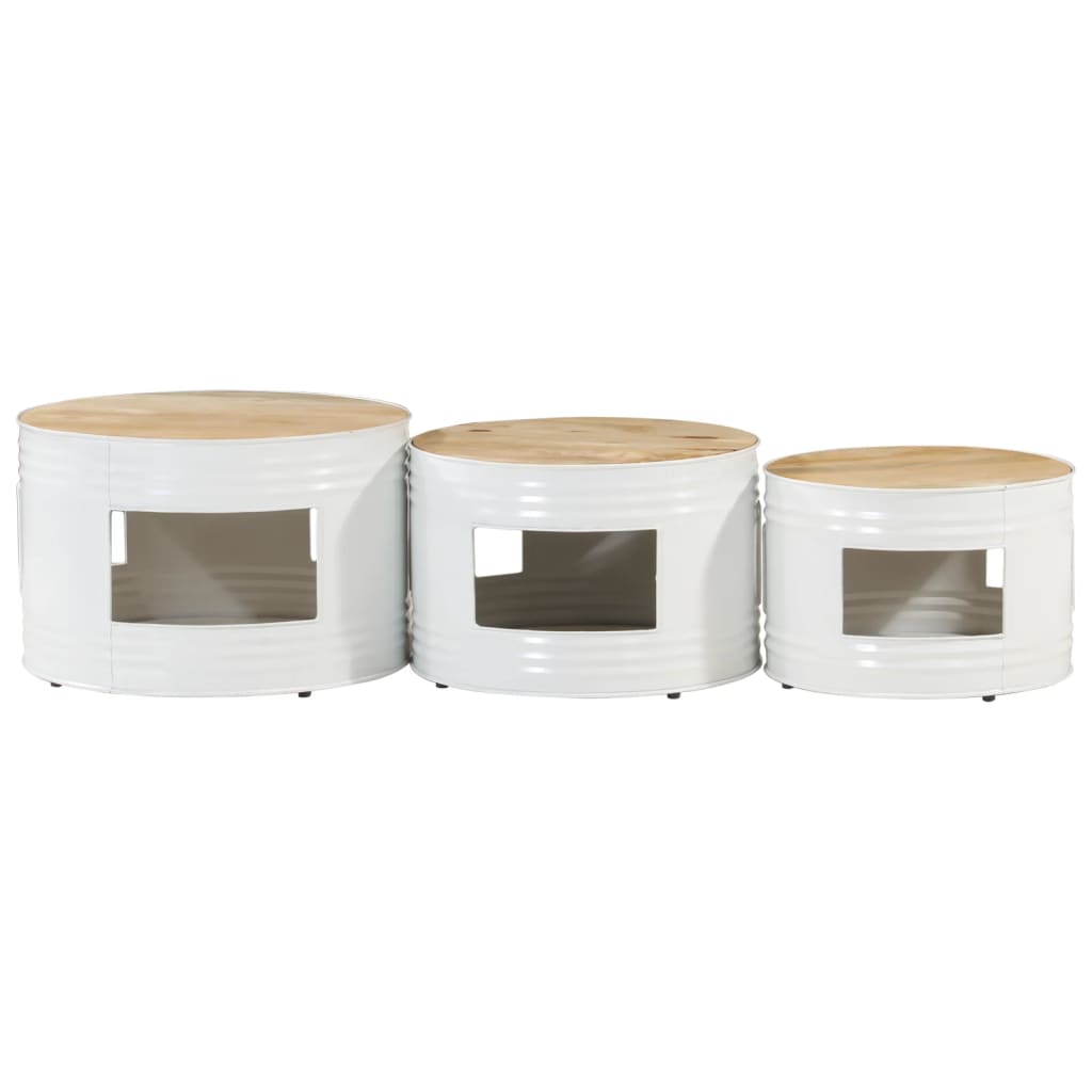 Tables de bar forme tambour 3 pcs bois de manguier massif brut - XIOS