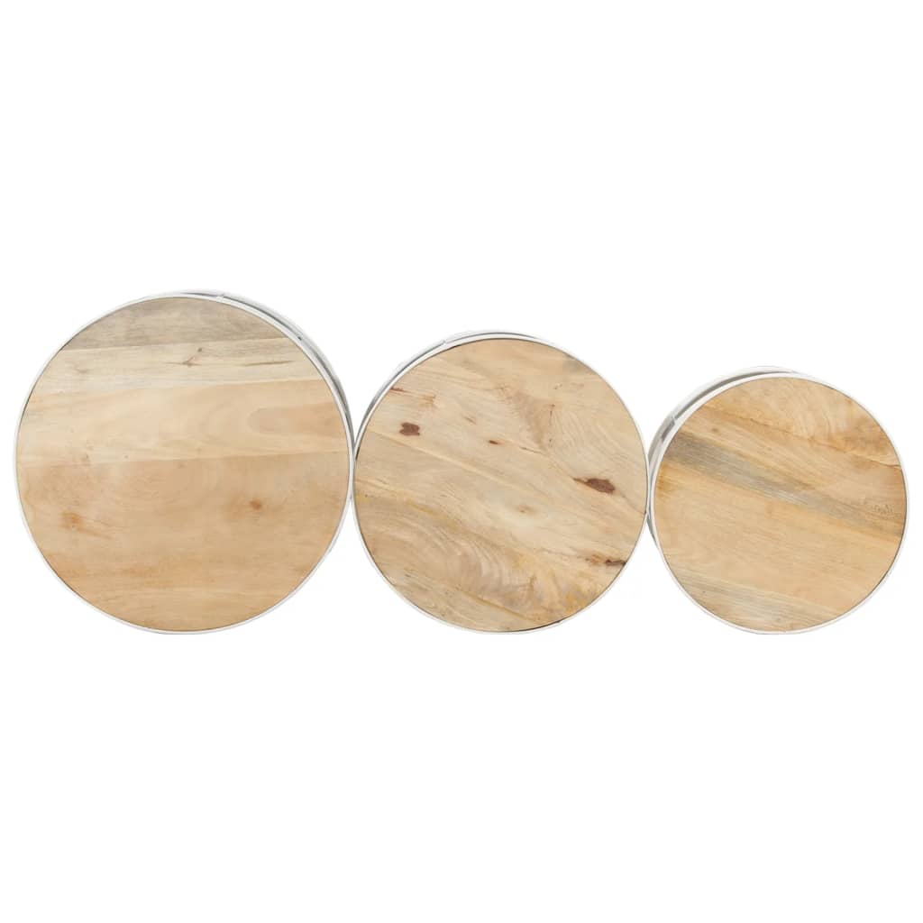 Tables de bar forme tambour 3 pcs bois de manguier massif brut - XIOS
