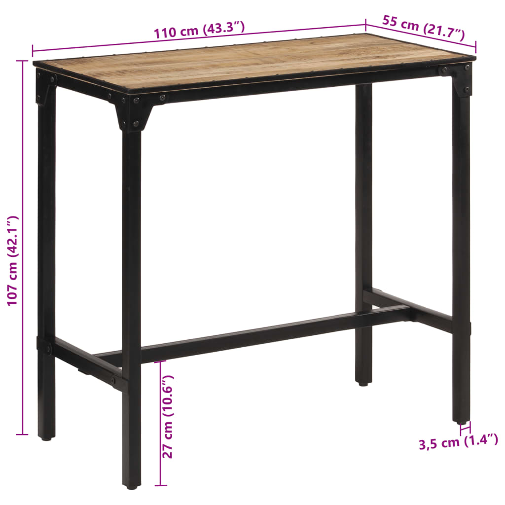 Table de bar 110x55x107 cm bois de manguier massif brut - XIOS