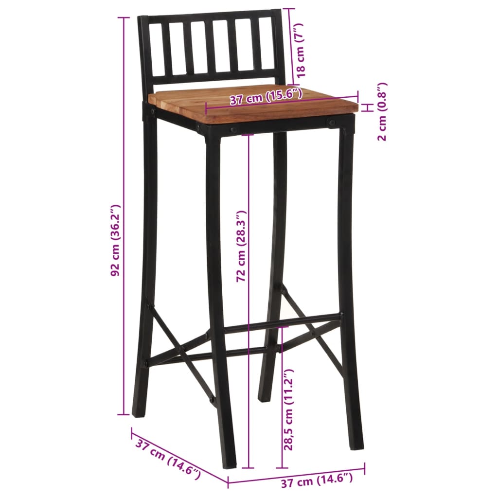 Chaises de bar lot de 4 bois d'acacia massif - XIOS