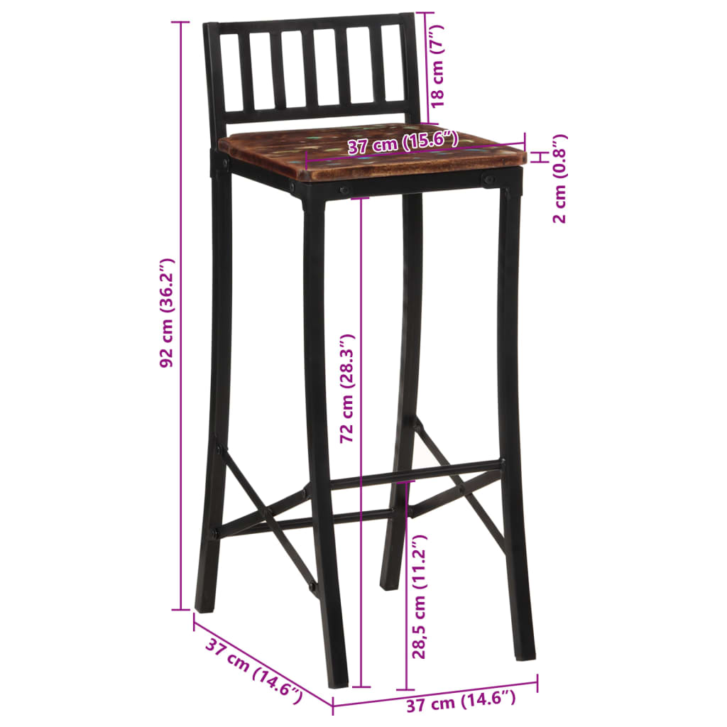 Chaises de bar lot de 2 bois de récupération massif - XIOS