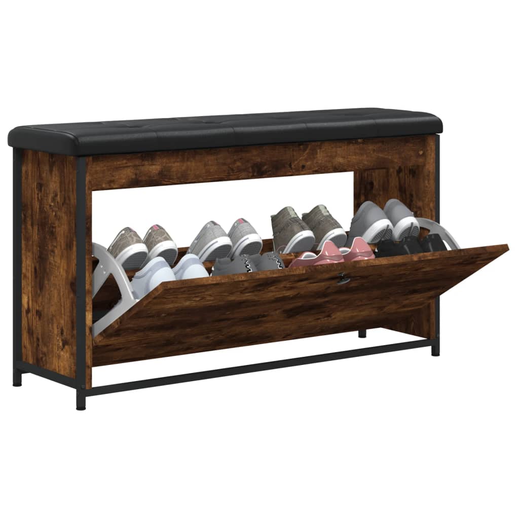 Banc à chaussures tiroir rabattable chêne fumé 102x32x56 cm - XIOS