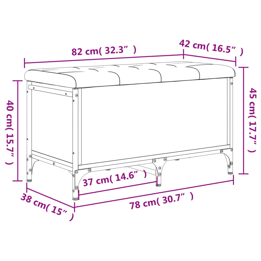 Banc de rangement noir 82x42x45 cm bois d'ingénierie - XIOS