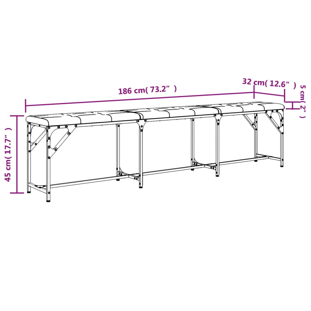 Banc à manger gris clair 186x32x45 cm acier et tissu - XIOS