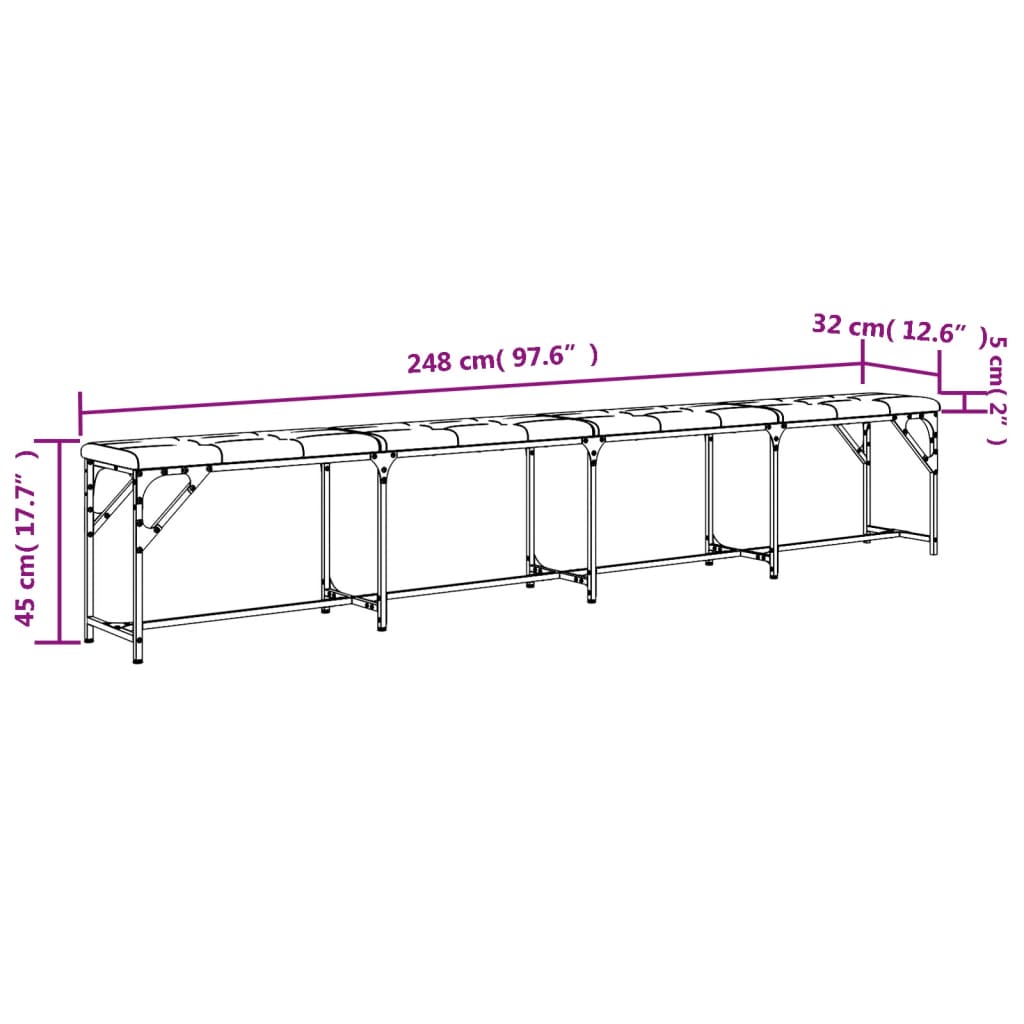 Banc à manger gris foncé 248x32x45 cm acier et tissu - XIOS