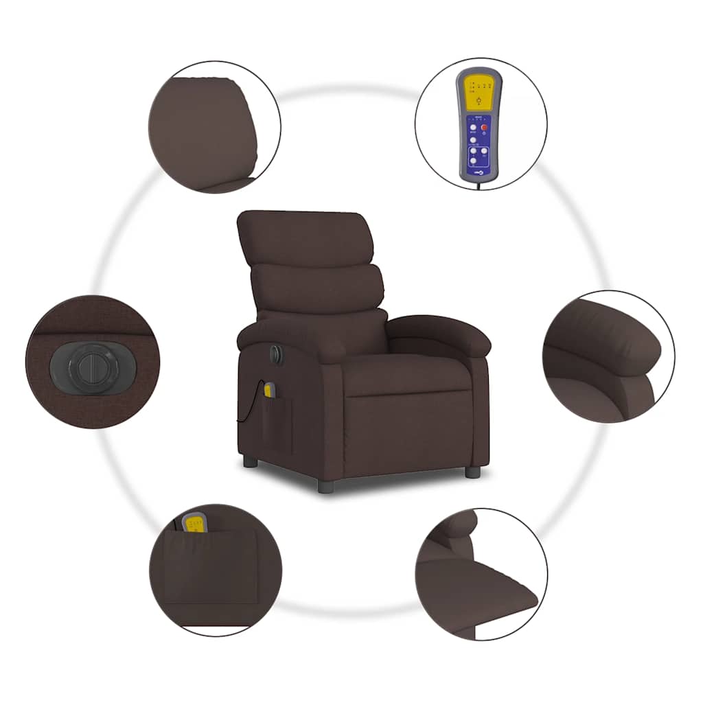 Fauteuil de massage inclinable électrique Marron foncé Tissu - XIOS