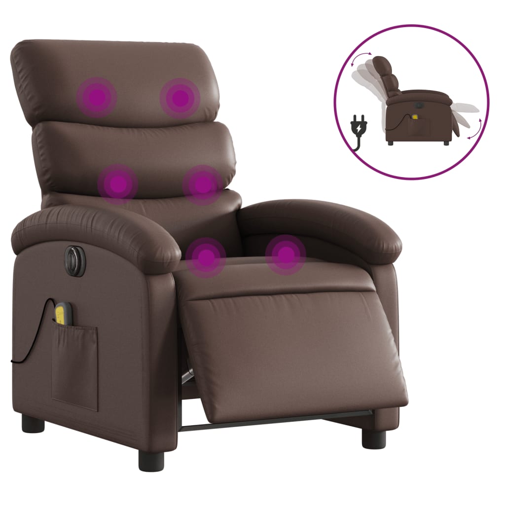 Fauteuil de massage inclinable électrique marron similicuir - XIOS