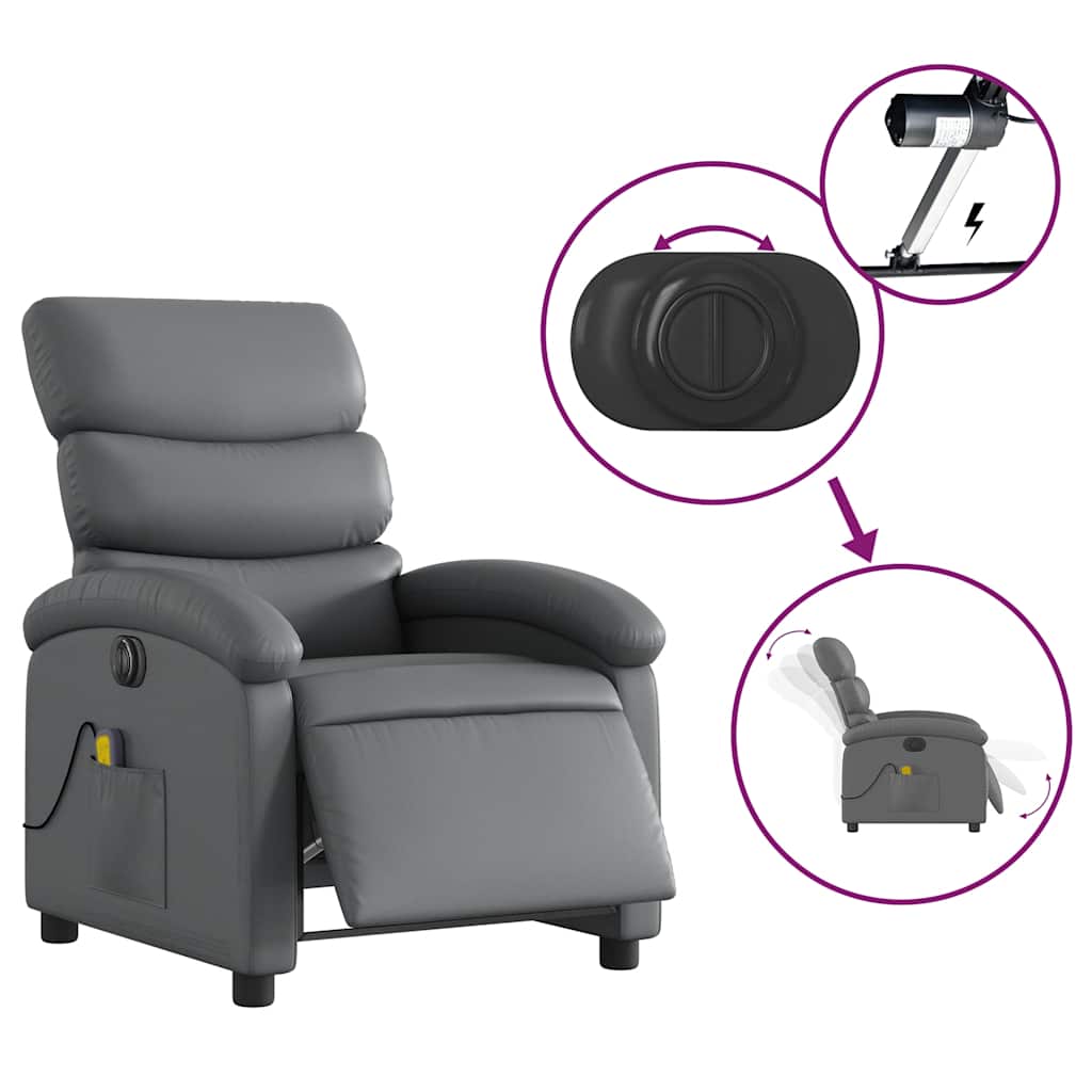 Fauteuil de massage inclinable électrique gris similicuir - XIOS