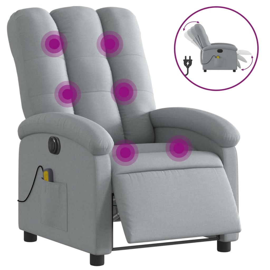 Fauteuil de massage inclinable électrique gris clair tissu - XIOS